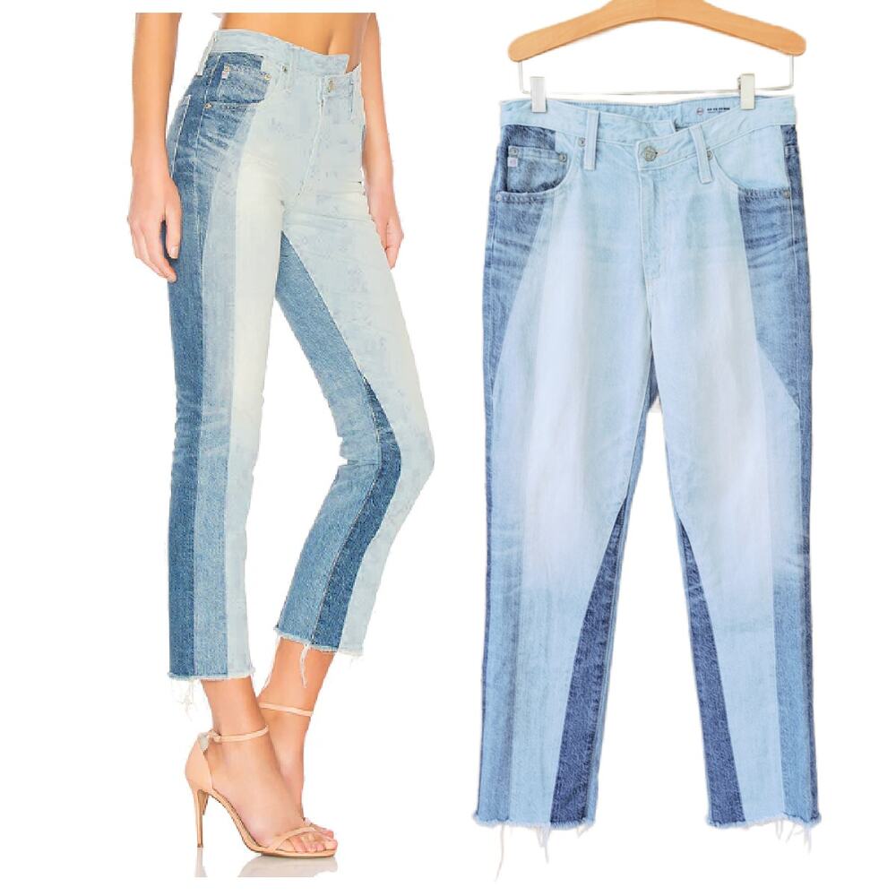 AG Isabelle High Rise Straight Crop Fray Jean Size 26 - 21 Years Illusion 2-Tone